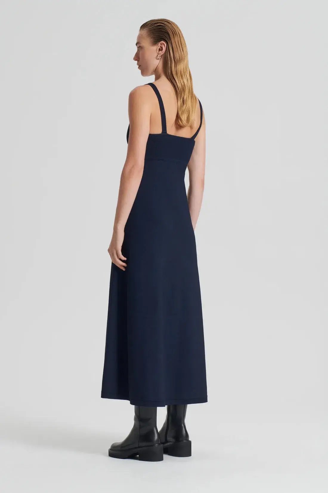 Scanlan Theodore Crepe Knit Square Neck Dress Navy Size XS/Au 8 photo 3