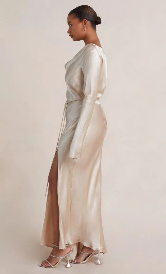 Bec & Bridge Moon Dance Long Sleeve Cowl Dress Sand Size 12 photo 4