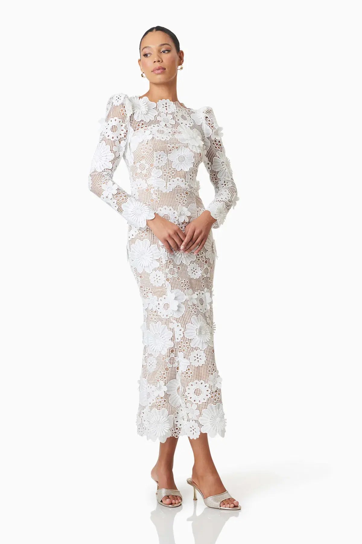 Elliatt Autumn Long Sleeve Midi Dress in White Size 10 photo 5