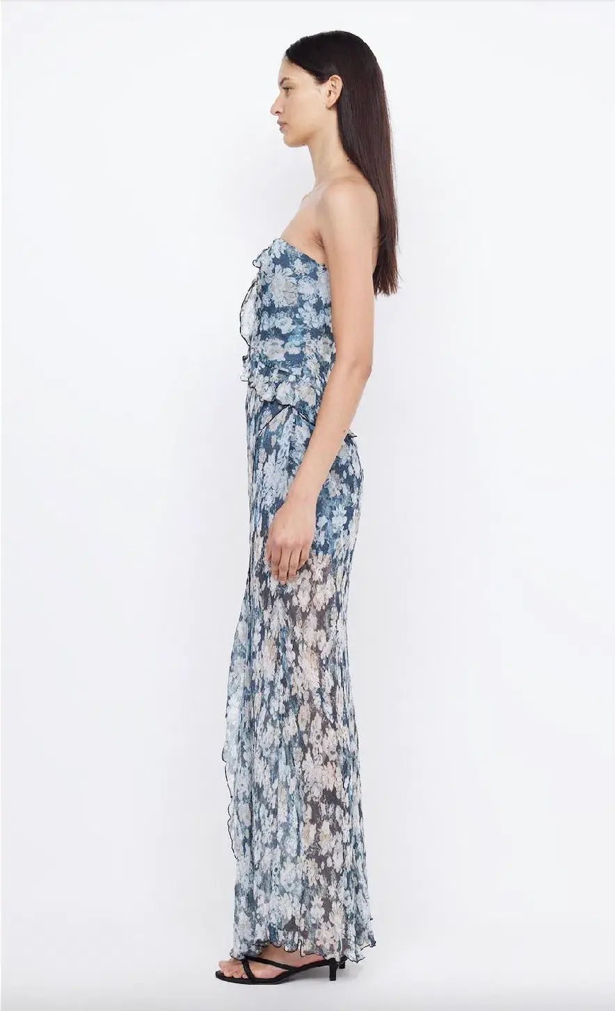 Bec & Bridge Opal Strapless Frill Ruffle Maxi Dress Denim Floral Size AU 8 photo 3