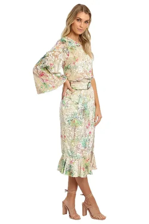 Hemant & Nandita Zaina Midi Dress Cream Multi Print Size AU 10 photo 2