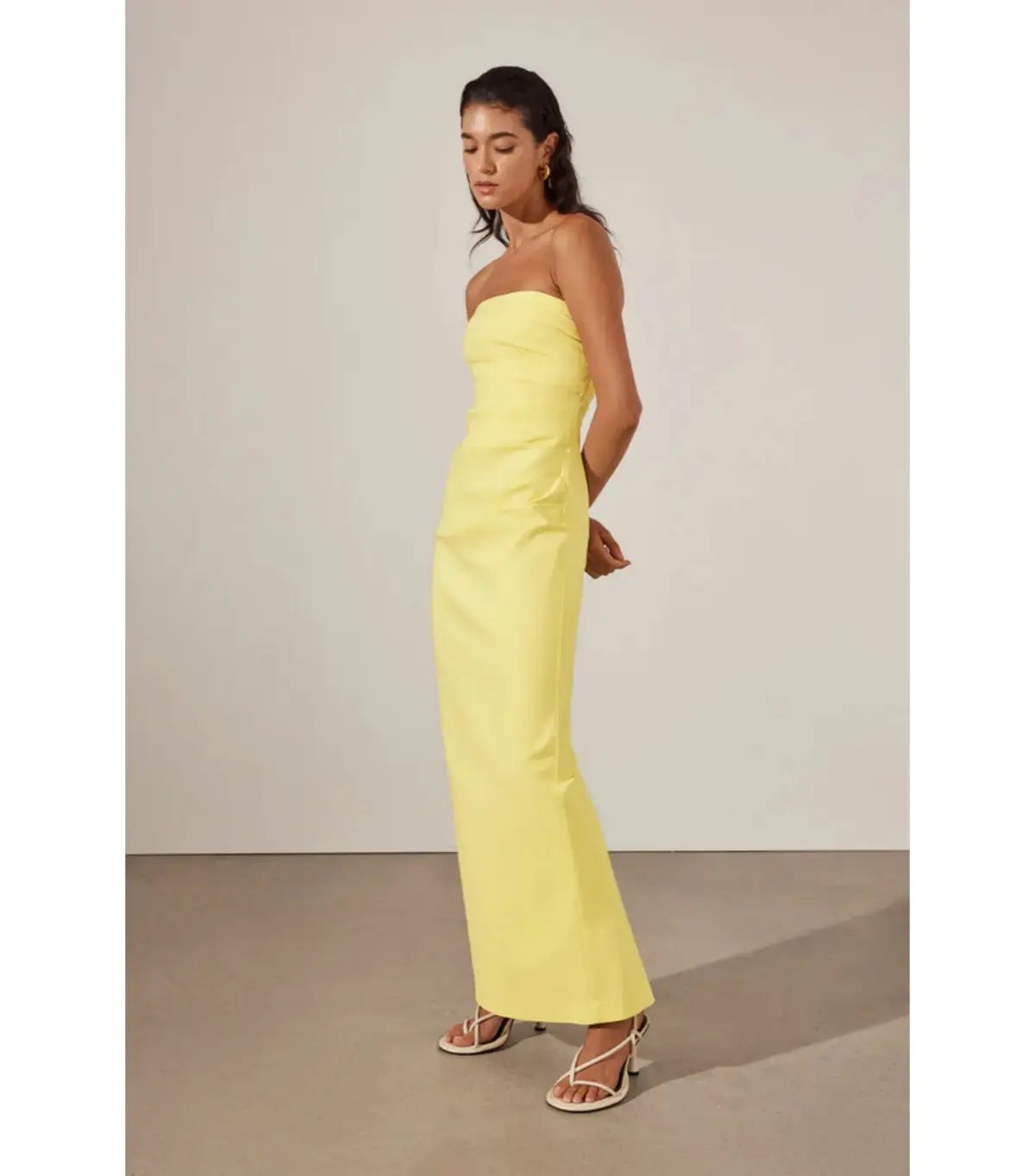 Shona Joy Lani Strapless Draped Maxi Dress Lemon Yellow Size AU 8 photo 2
