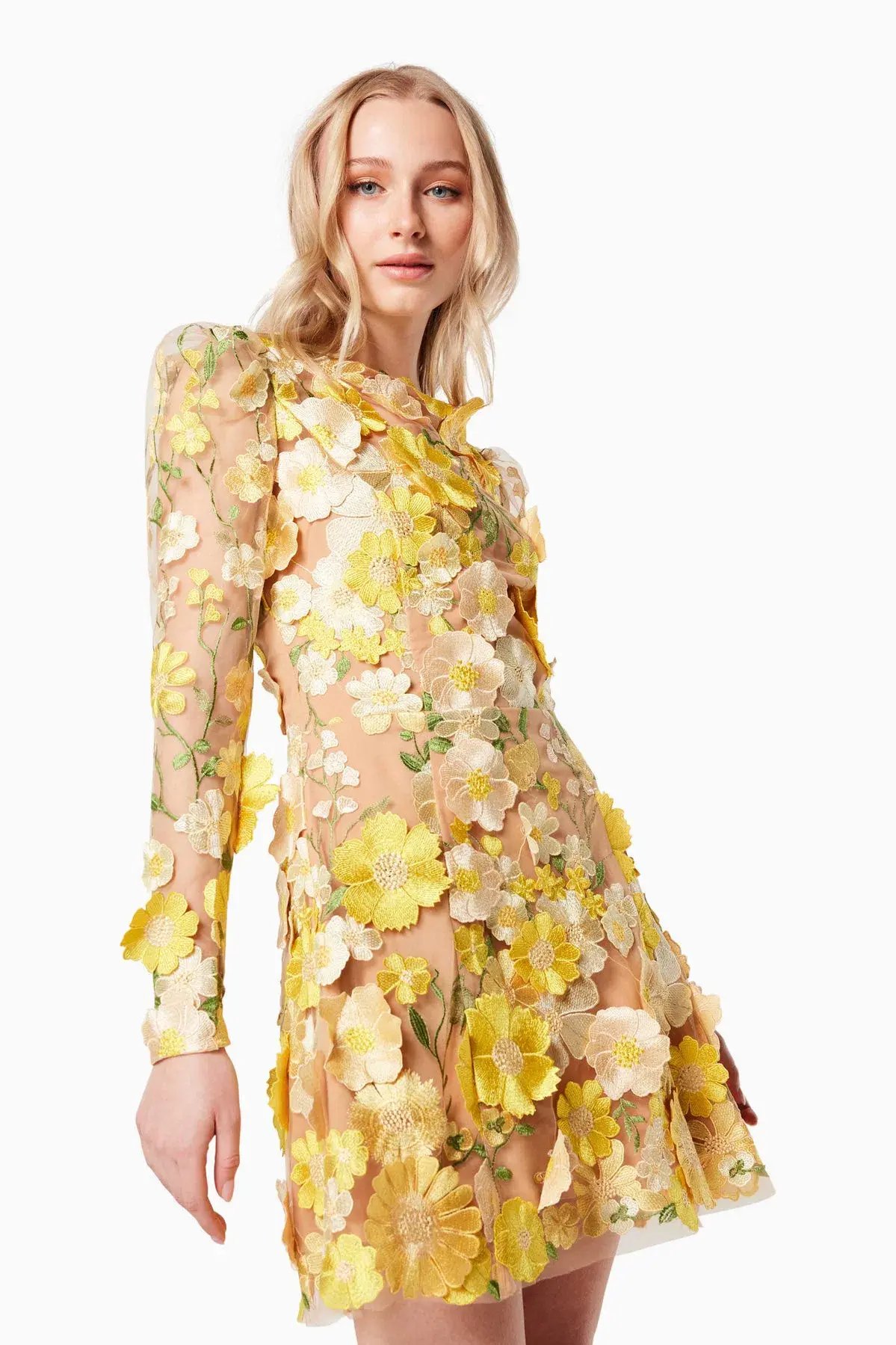 Elliatt Goldenvoice 3D Floral Mini Dress in Yellow Size 12 photo 4