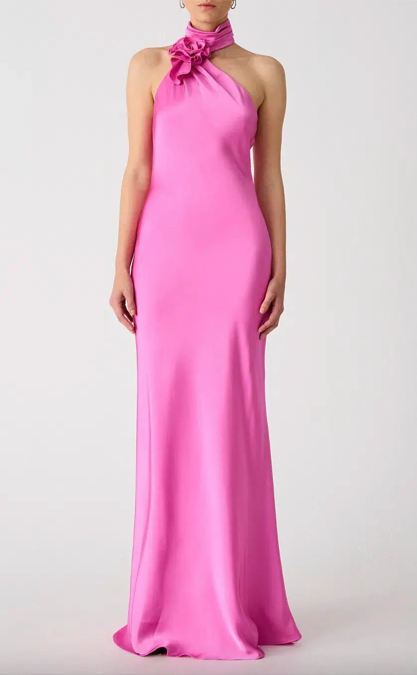 MISHA Teresa Rosette Detail Satin Gown Size 8 photo 3