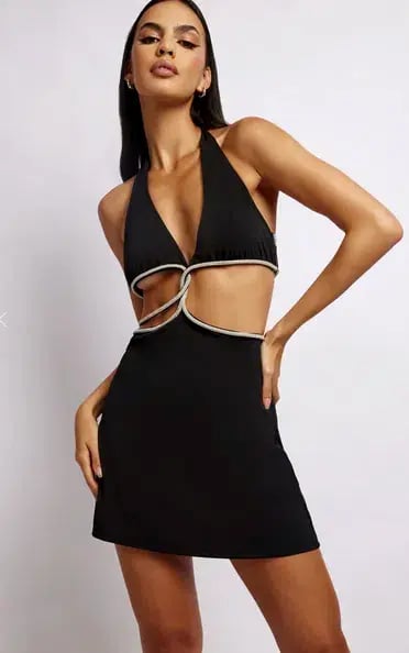 Meshki Nicha Halter Mini Dress With Cut Outs Black Size 6 photo 2