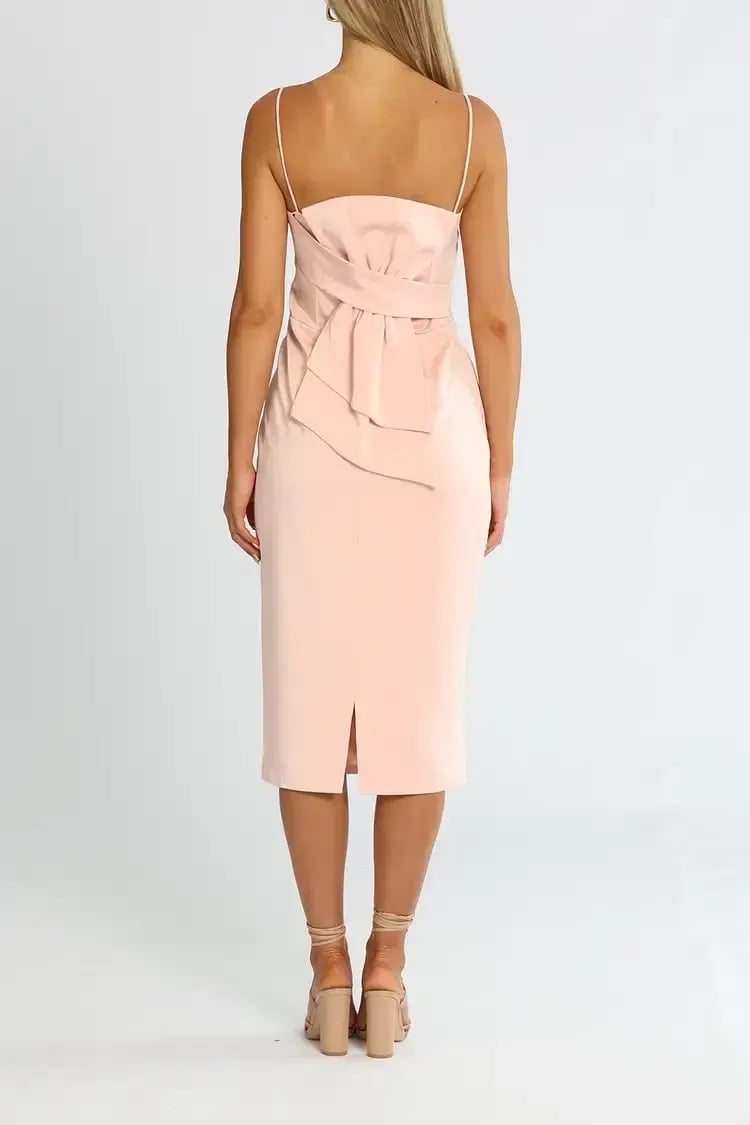 Elle Zeitoune Satin Midi Dress With Large Bow in Pastel Pink Size 12 photo 3
