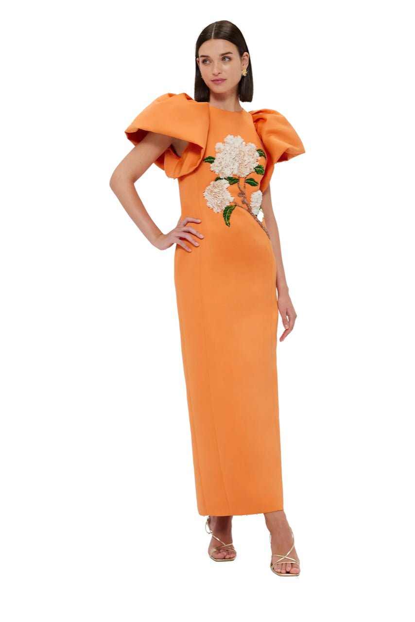 LEO LIN LUCINDA EMBELLISHED MAXI DRESS - HYDRANGEA PRINT IN TANGERINE photo 5