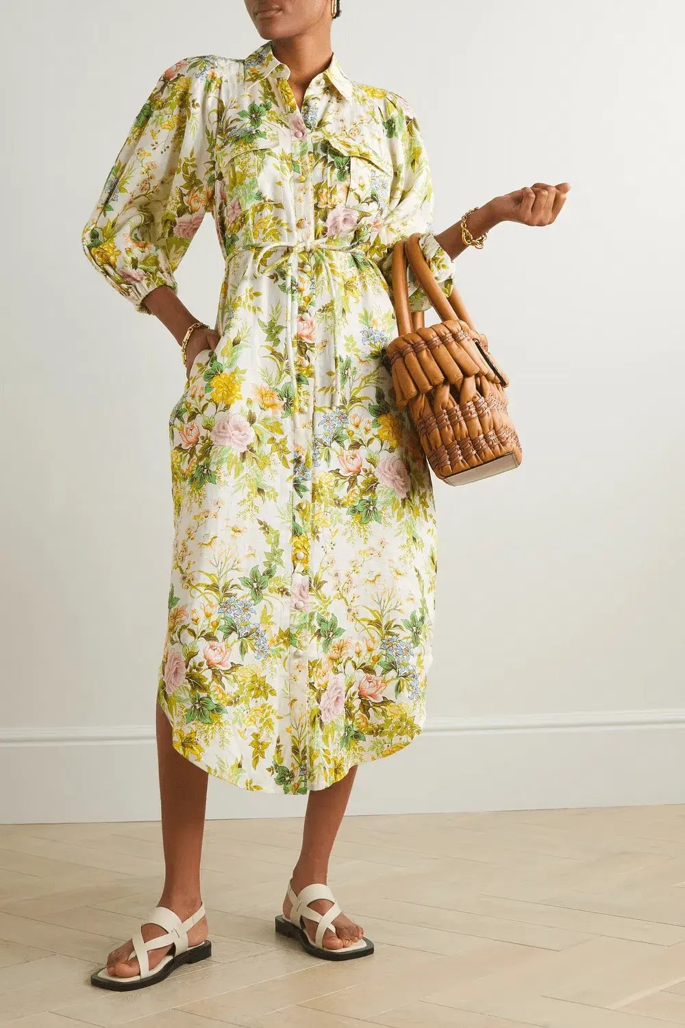 Alemais Eden Midi Shirt Dress Belted Floral Print Linen Size AU 10 photo 2