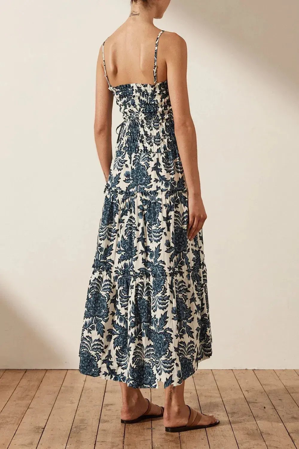 Shona Joy Diana Shirred Tiered Midi Dress Print Size 6 photo 2