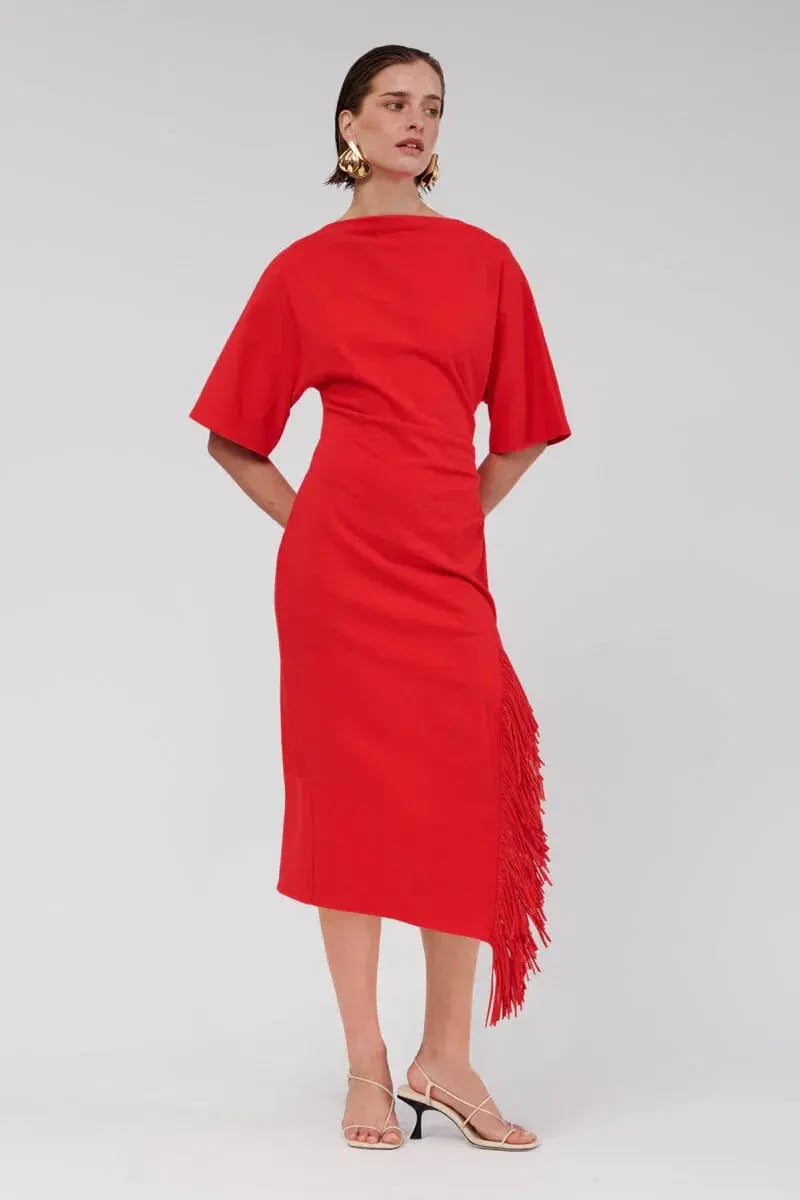 Suboo Carmen Batwing Fringe Maxi Dress Red Size AU 10 photo 2
