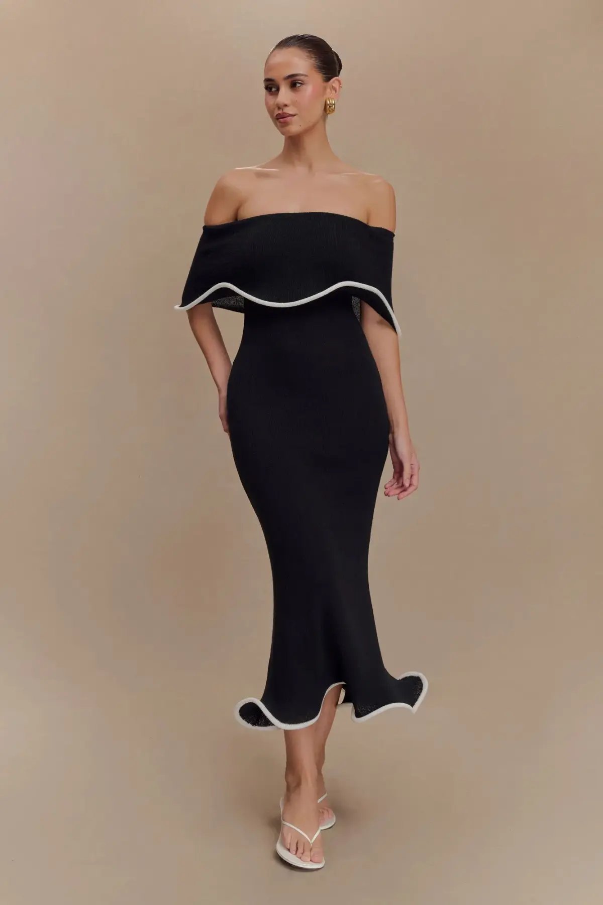 MESHKI Molly Off Shoulder Knit Midi Dress Black Size S / Size AU 8 photo 2