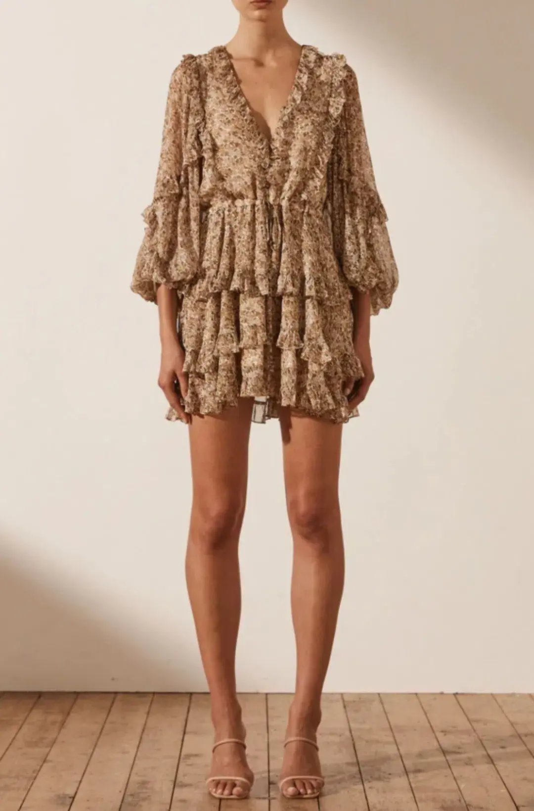 Shona Joy Ambar Balloon Sleeve Frill Mini Dress Print Size 12 photo 3