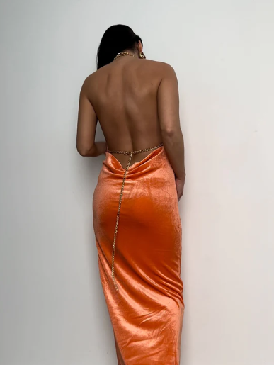 MELANI VERA GOWN – ORANGE VELVET photo 5