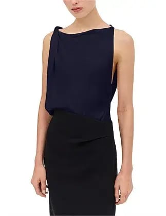 Bianca Spender Navy Satin Crepe Roma Top Navy Size 10 photo 2