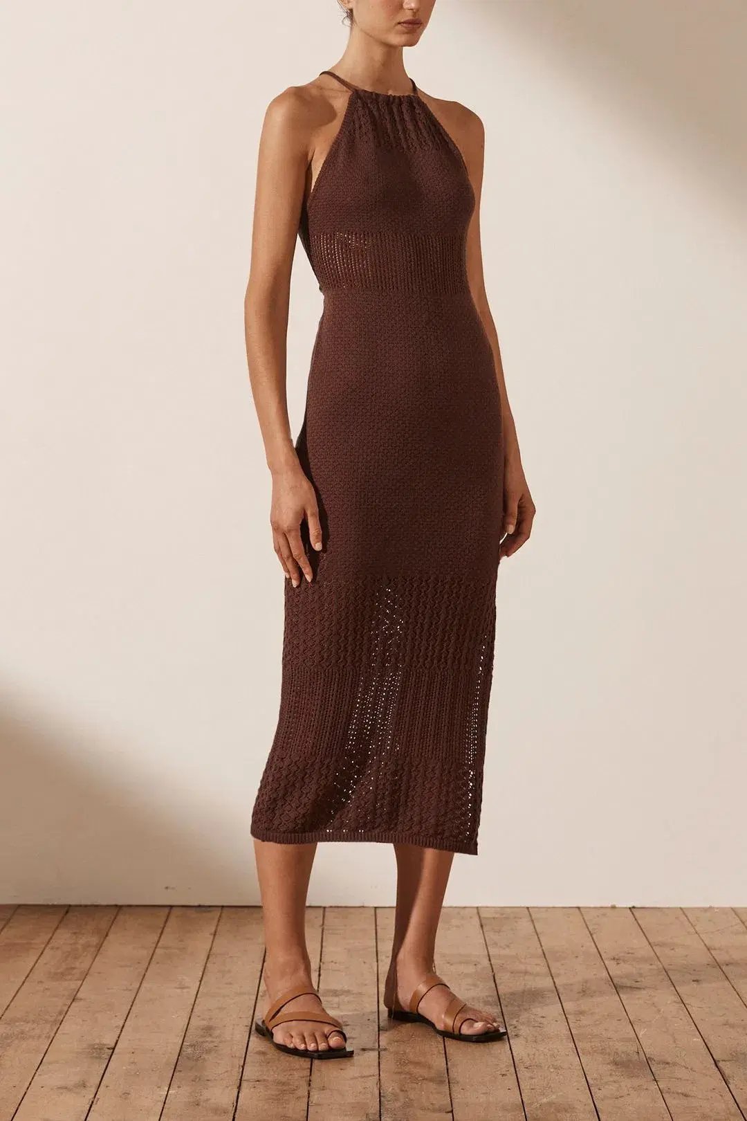 Shona Joy Calypso Crochet Open Back Midi Dress Brown Size S / Au 8 photo 2