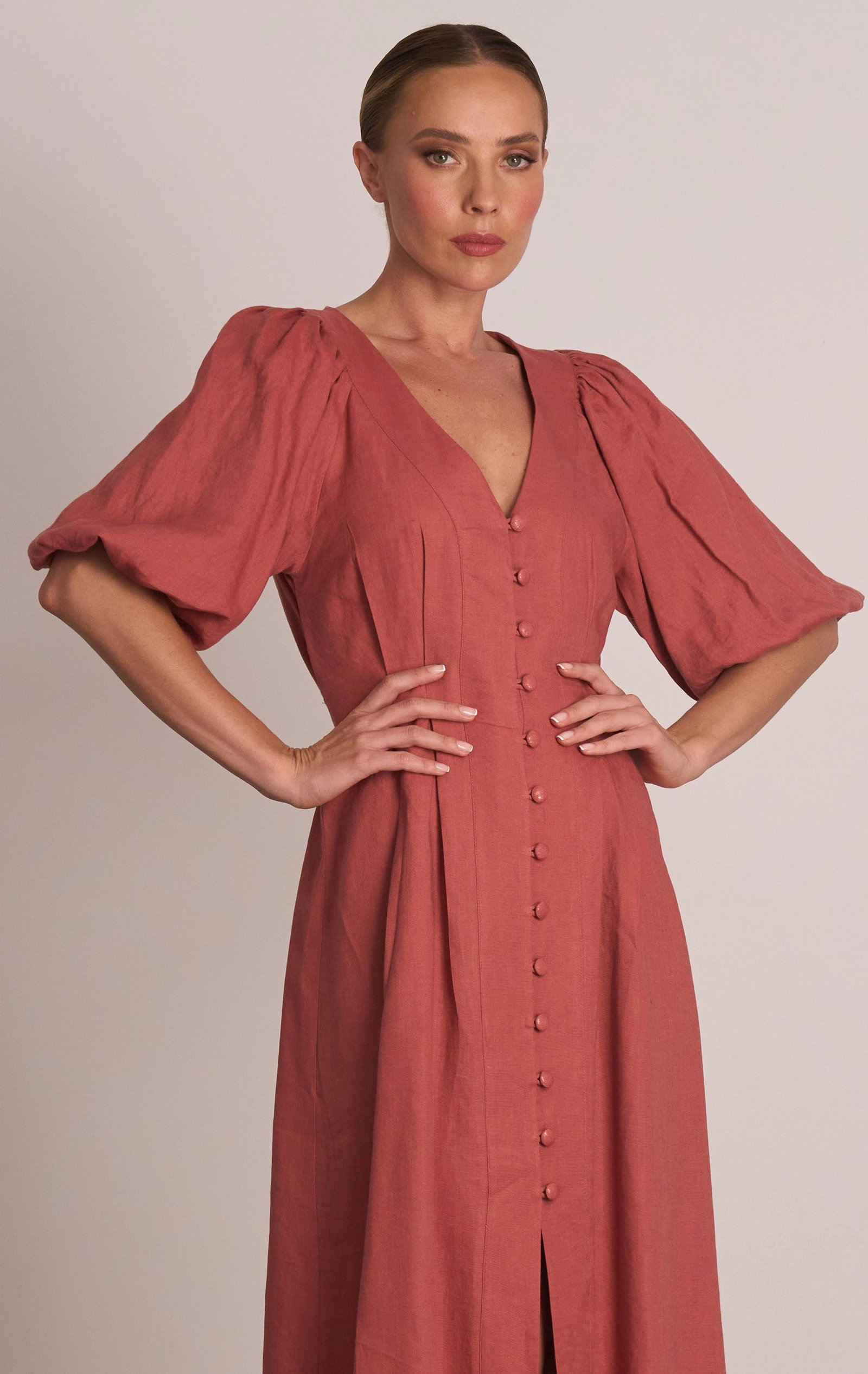 PASDUCHAS MEADOWS BUTTON MIDI DRESS - ROSEWOOD photo 3