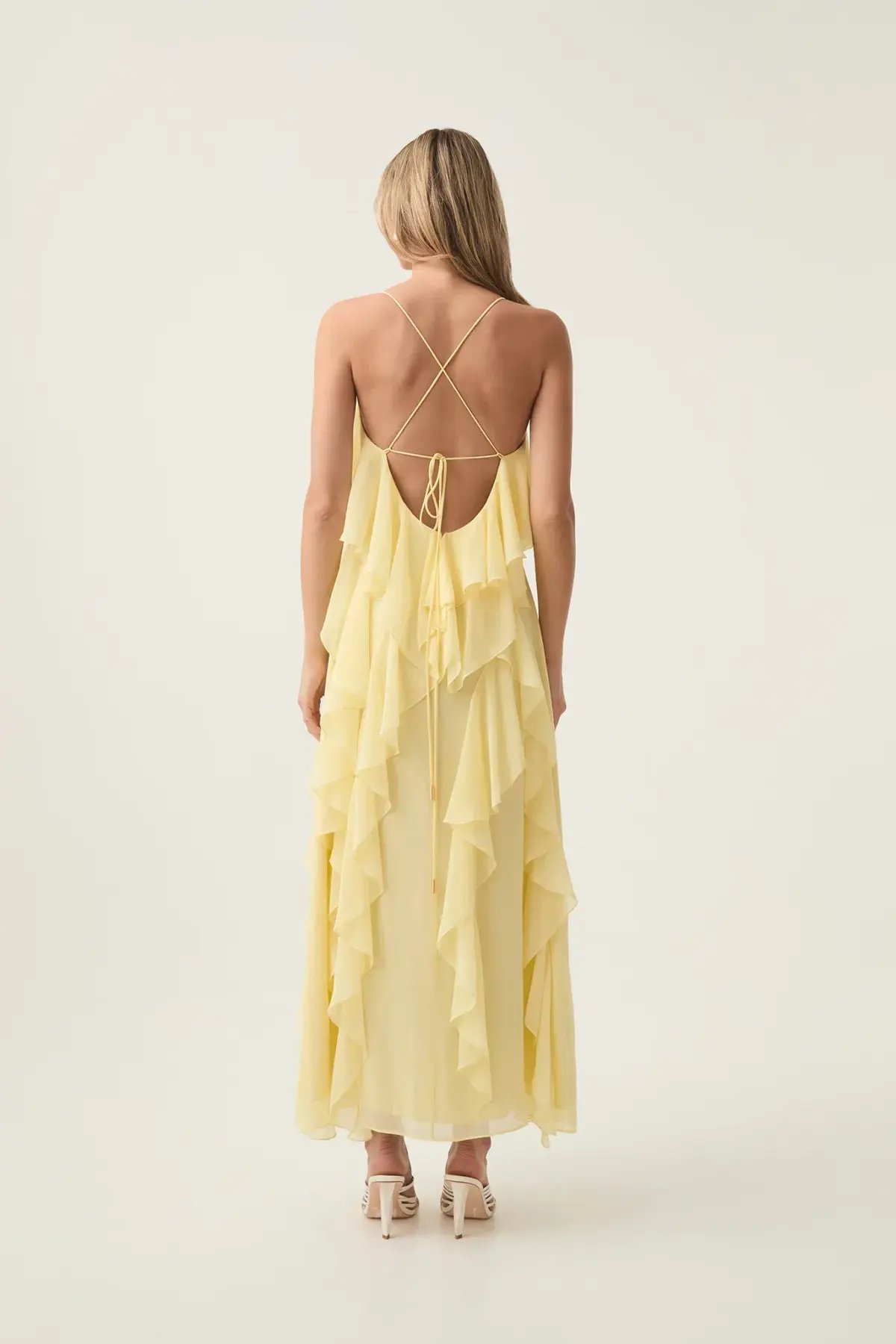 Aje Valentine Frill Maxi Dress Acacia Yellow Size AU 8 photo 2