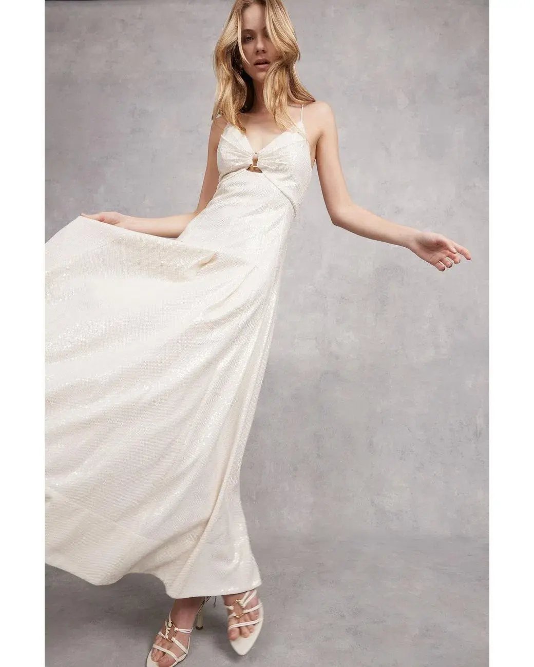 Aje Idyllic Strappy Sequin Dress White Size 6 photo 2