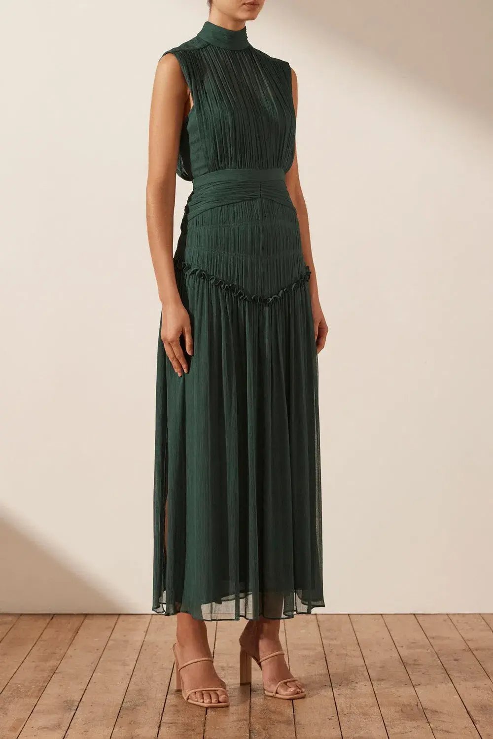 Shona Joy Leonie High Neck Midi Dress Green Size 12 photo 2