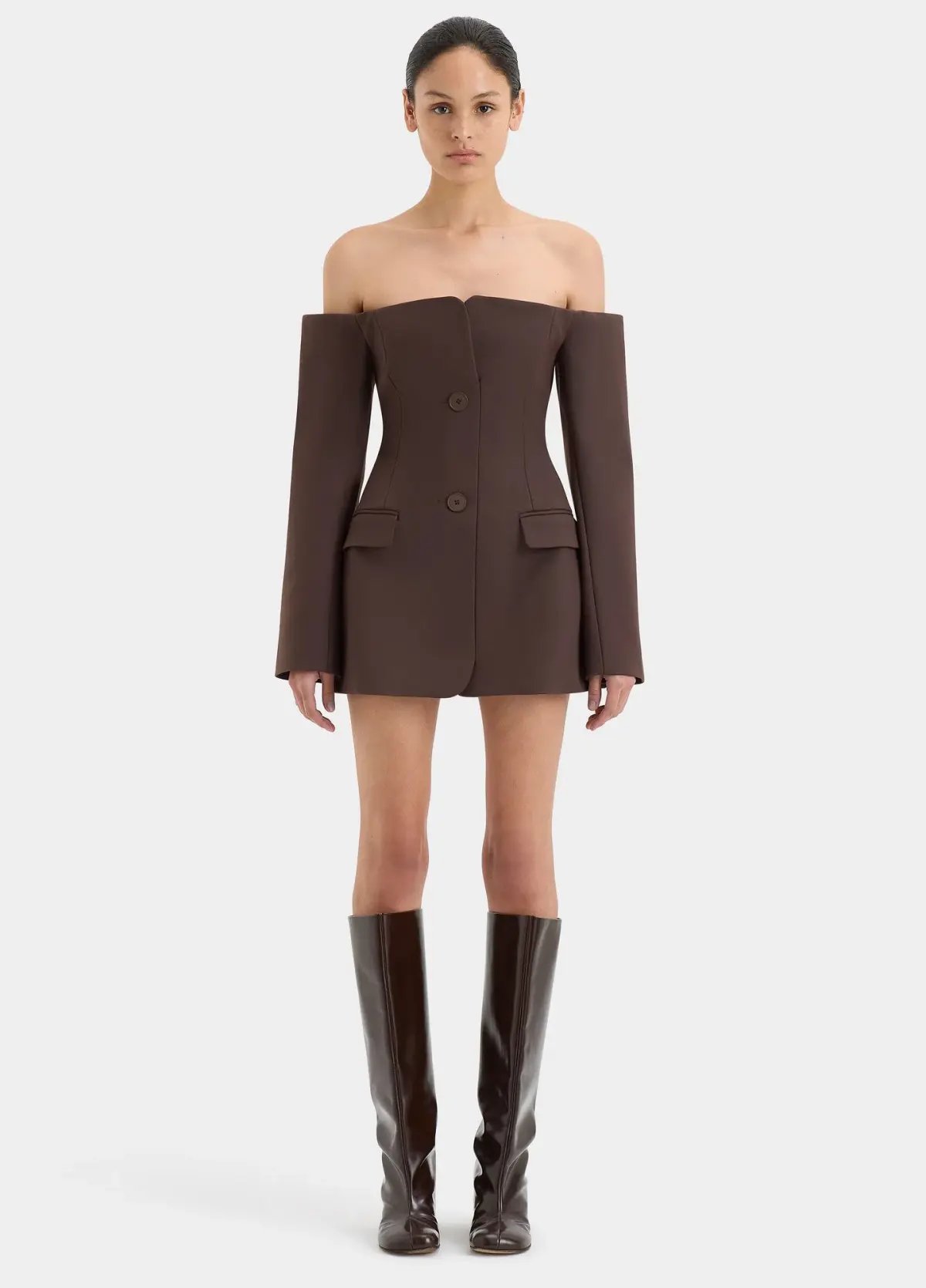 Sir the Label Sandrine Tailored Mini Dress in Chocolate Brown Size 1 / AU 8 photo 7