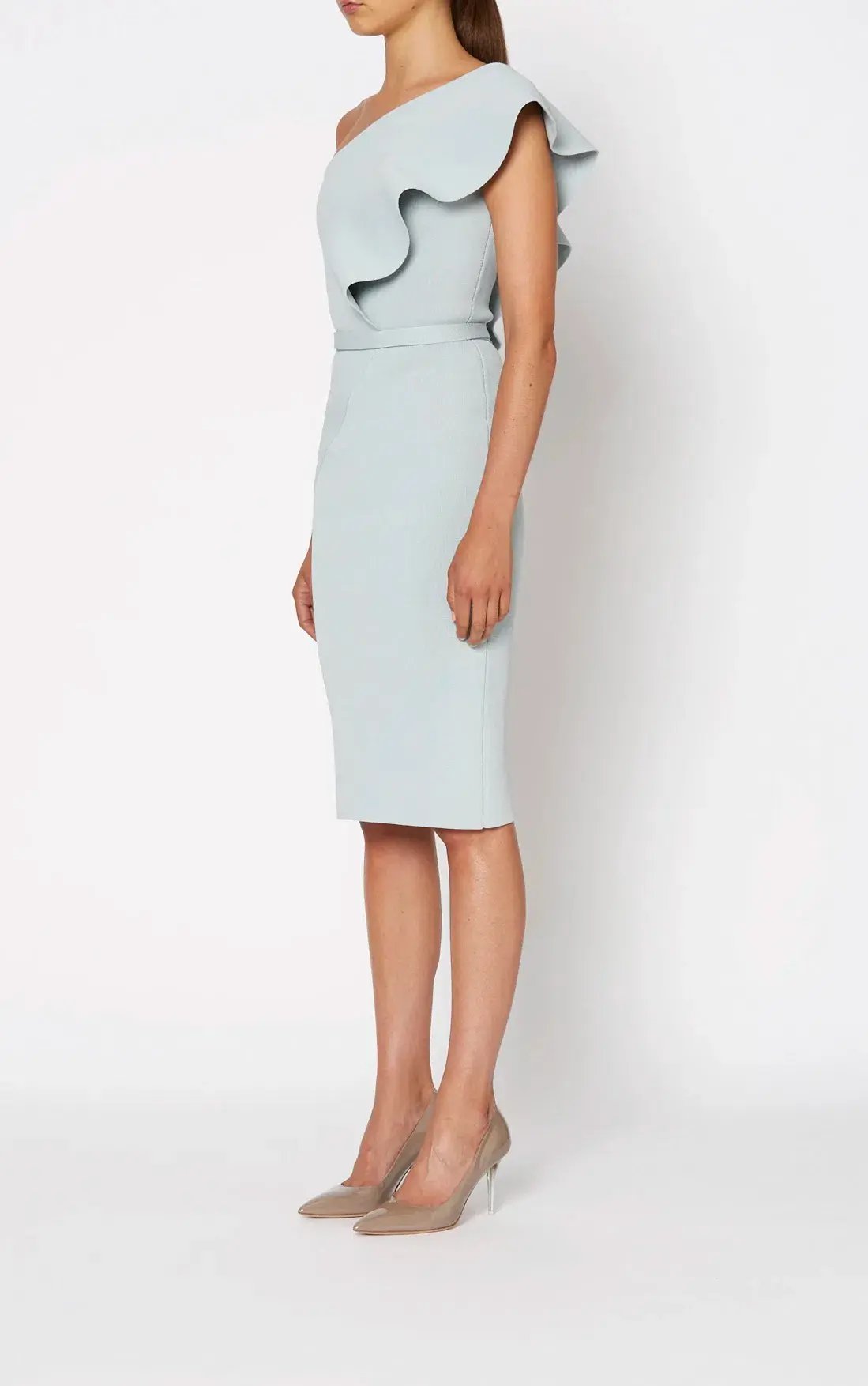 Scanlan Crepe Knit Ruffle Dress Argento Size M / Au 10 photo 2