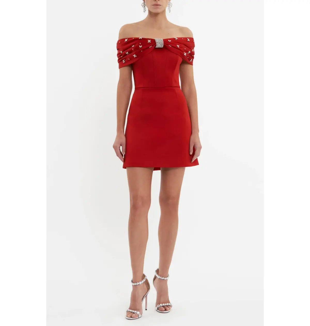 Rebecca Vallance Carmella Off The Shoulder Mini Dress Red Size AU 8 photo 2
