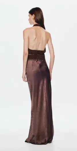 MISHA Celine Satin Maxi Brown size 10 photo 2