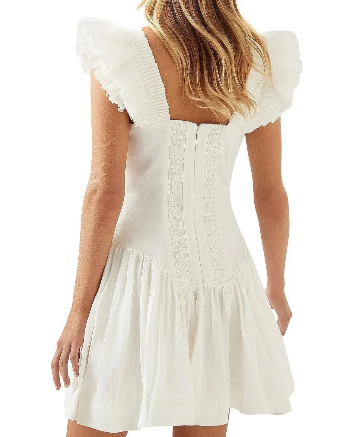 Aje Simone Frill Sleeve Mini Dress Ivory Size 16 photo 4