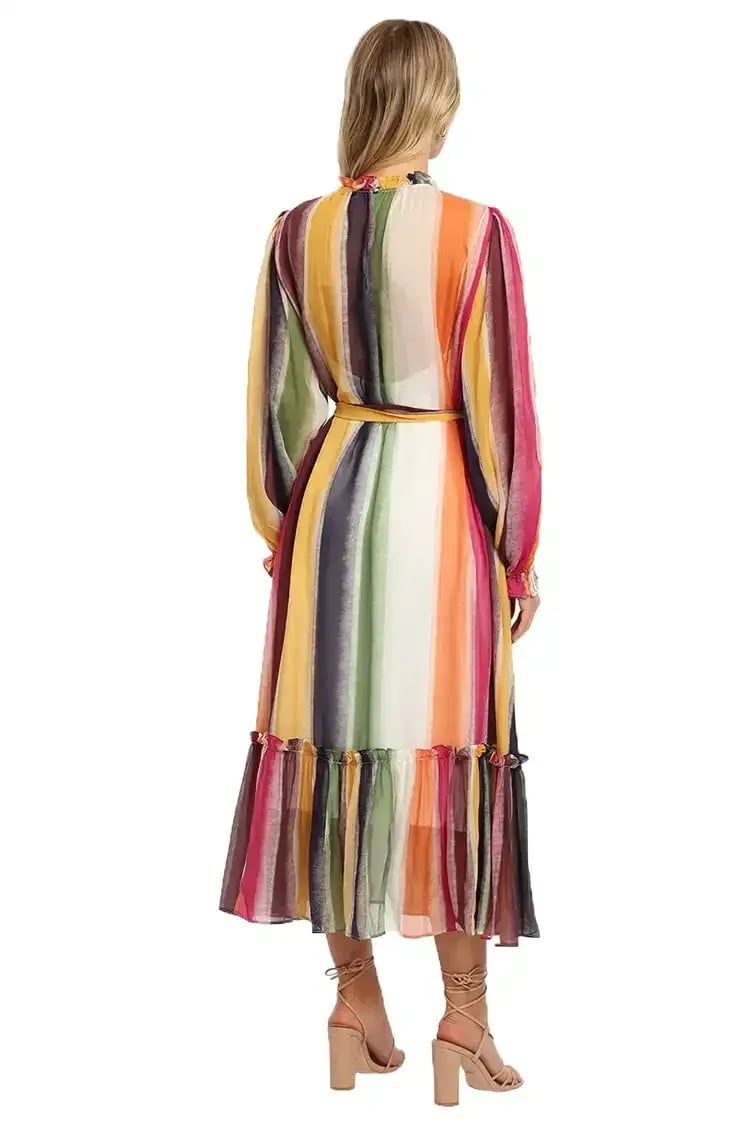Leo Lin Fortune Stripe Dress Multi Print Size AU 10 photo 2