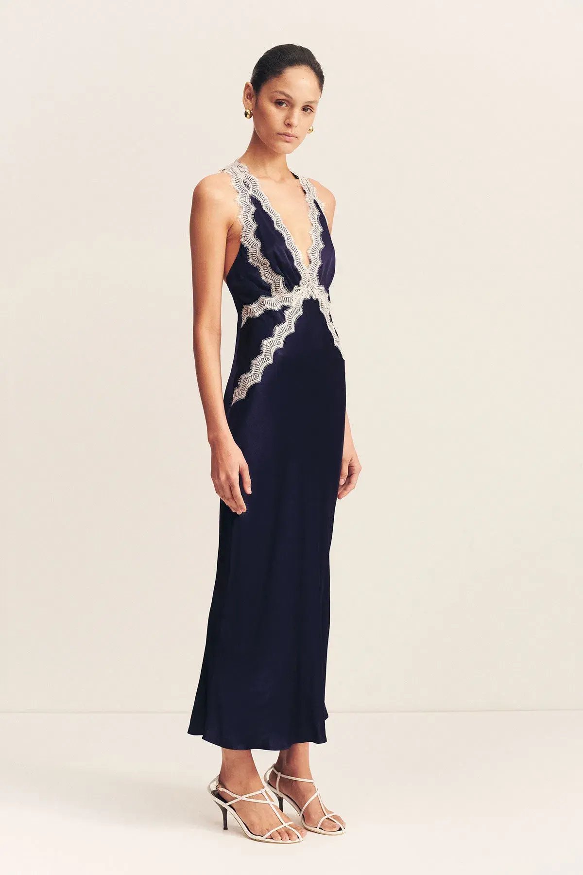 Shona Joy Camille Lace Cross Back Midi Dress in Deep Midnight/Ivory Size 6 photo 2