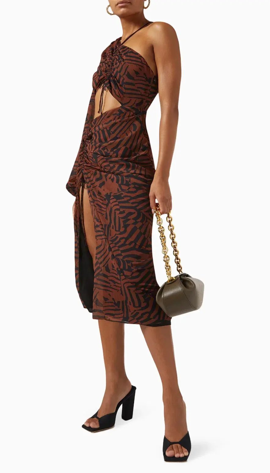 MISHA Bernadette Zebra Print Midi Dress Brown Size 8 photo 2