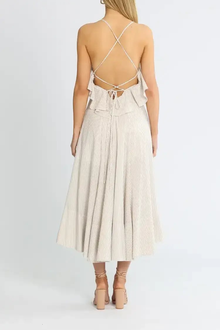 Shona Joy Sabina Cross Back Midi Dress Cream Size 6 photo 3