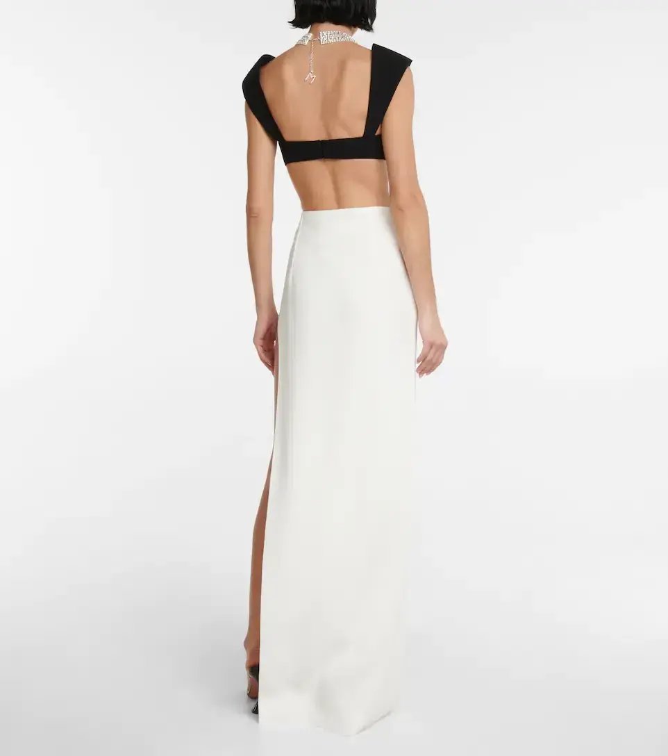 Monot Crepe Bra Top Black & Maxi Skirt White Set Size 0 photo 3