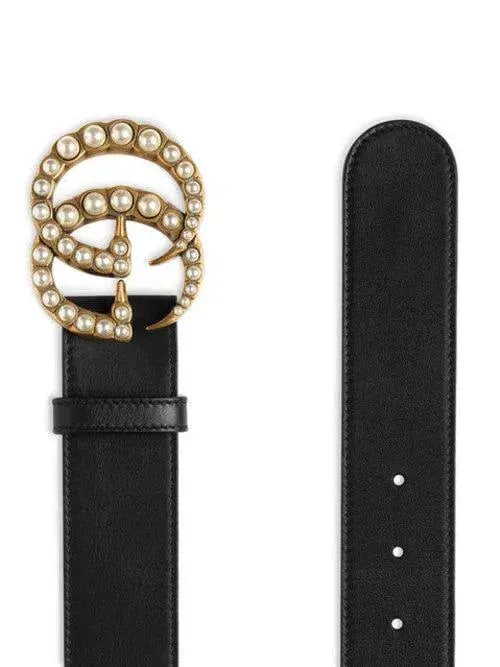 Gucci Pearl Double G Leather Belt Black photo 2