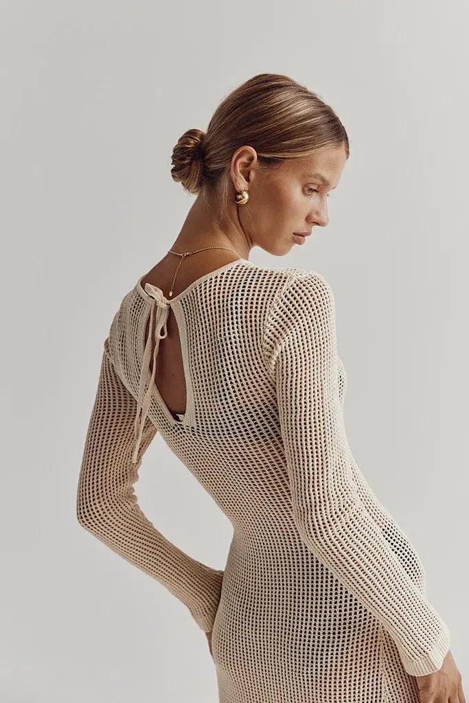 DISSH Ophelia Long Sleeve Crochet Maxi Dress Natural Size 10 / M photo 4