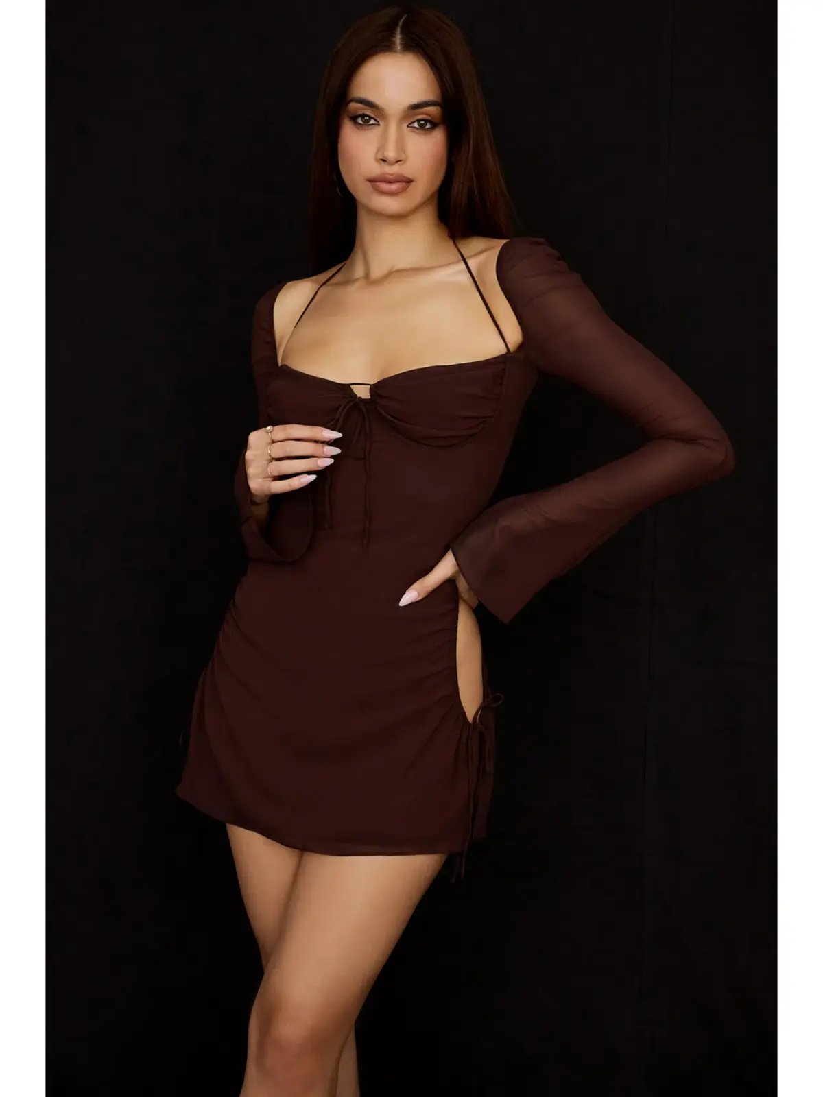 House Of CB Chiffon Dress in Chocolate Brown Size Small / AU 8 photo 2