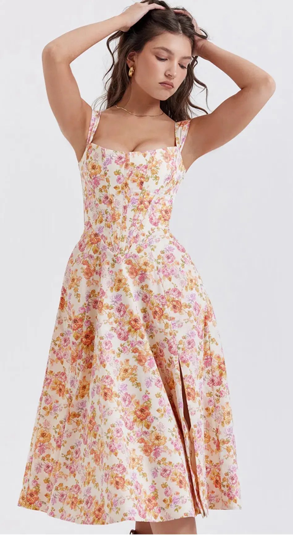 House of CB Saira Midi Sundress in Ivory Floral Size L photo 5