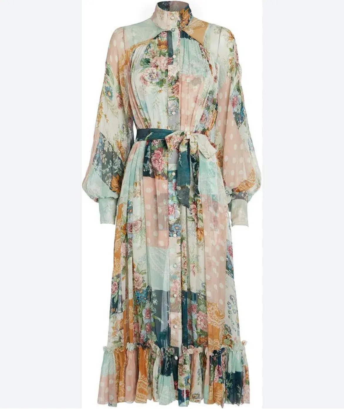 Zimmermann Wavelength Belted Silk Georgette Patchwork Midi Shirt Dress Print Size 1 / AU 10 photo 4