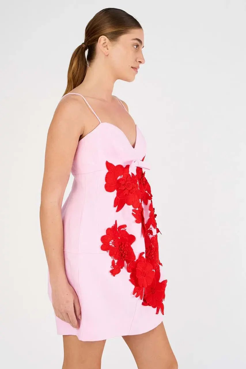 Oroton Contrast 3D Flower Mini Dress Pink Size 8 photo 2