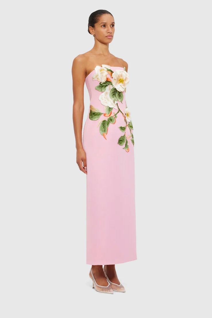 LEO LIN RAYNA APPLIQUÉ FLORAL BUSTIER MAXI DRESS - CAMELIA PRINT photo 3