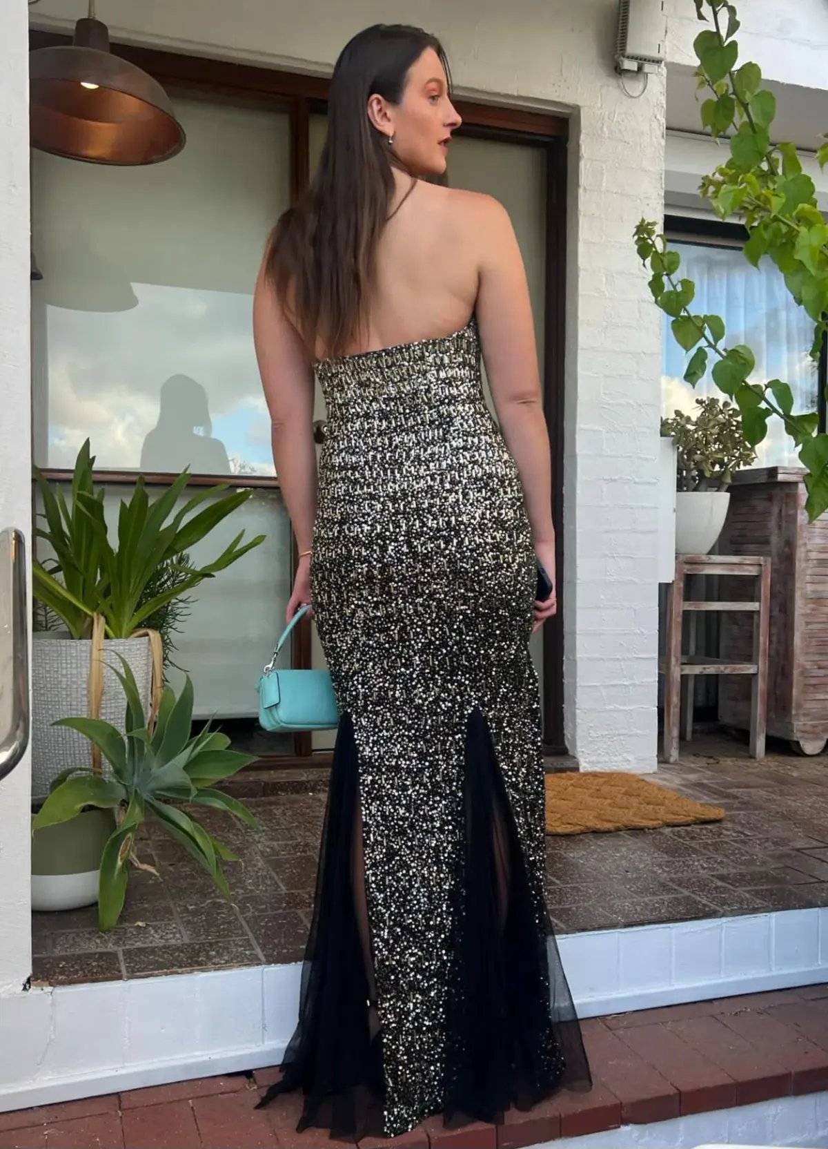 Rachel Gilbert Beaded Tulle Gown Black Gold 2/AU10 photo 3