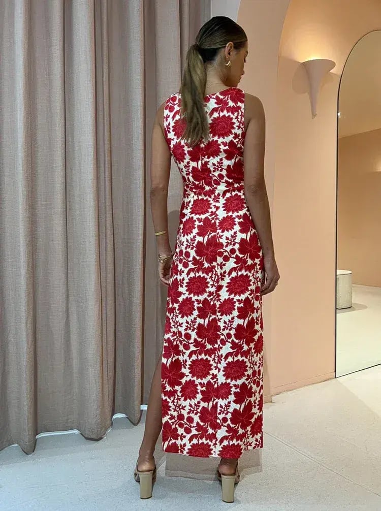 Sir The Label Cinta Linen Cut Out Midi Dress Red Floral Size 1/AU 8 photo 3