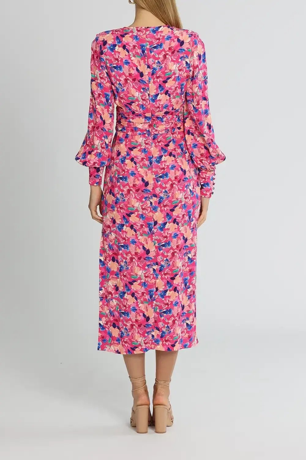 Rebecca Vallance Little Havana Midi Dress Pink Print Size AU 14 photo 3