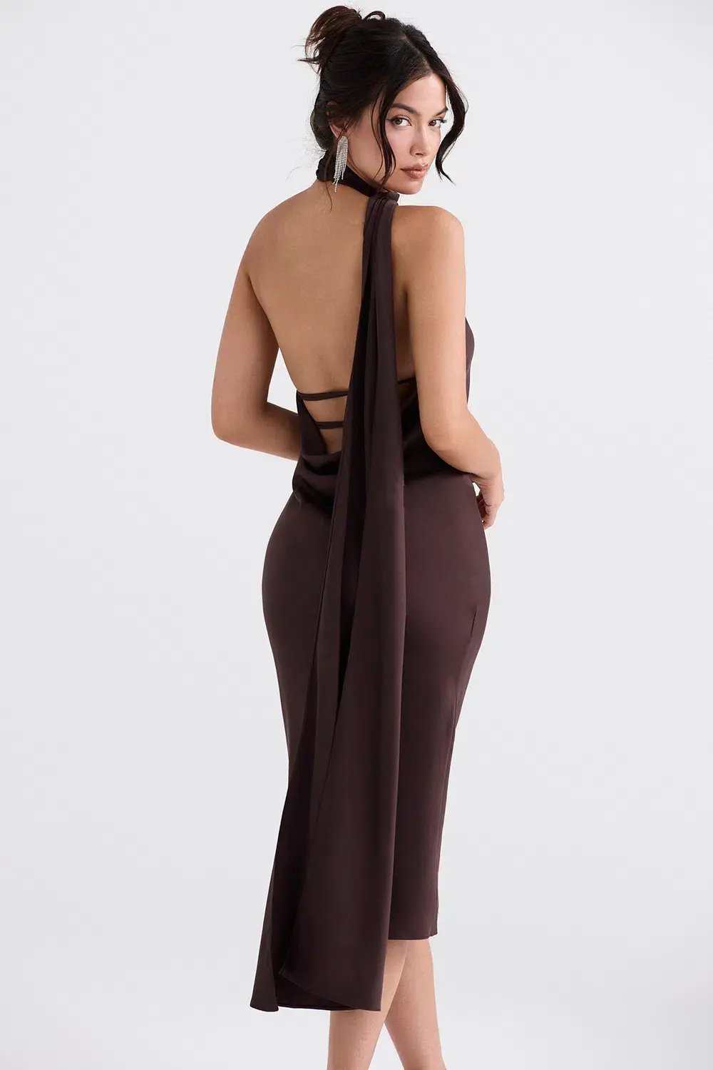 House of CB Angelina Wrap Neck Midi Dress Chocolate Size XS / AU 6 photo 2