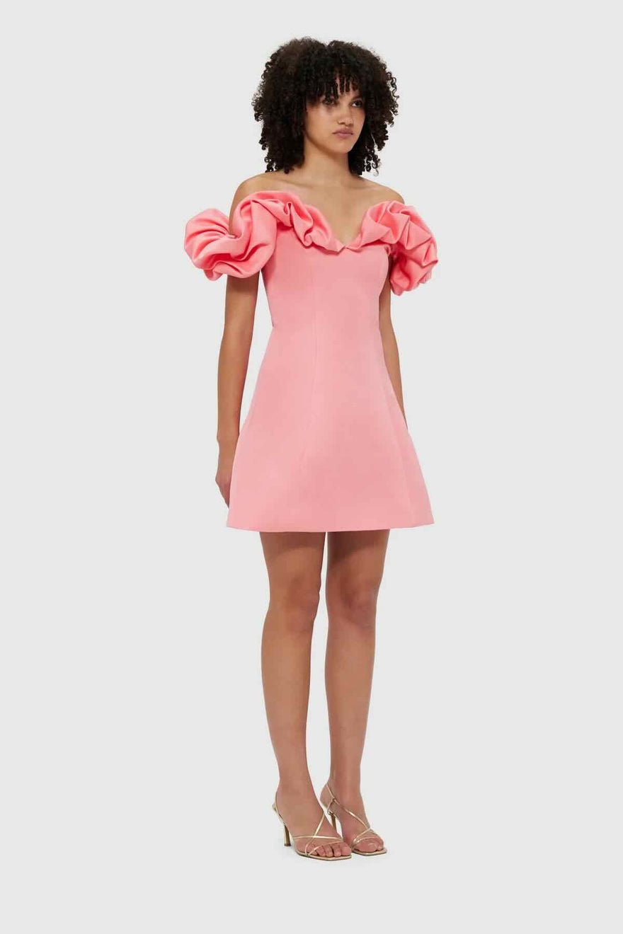 Leo Lin Bella Off Shoulder Frill Mini Dress - Strawberry Pink photo 3