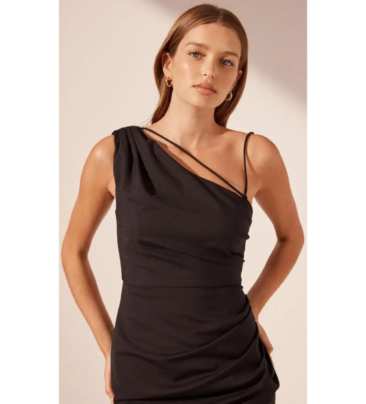 Shona Joy Lani Asymmetrical Gathered Maxi Dress Black Size AU 12 photo 2