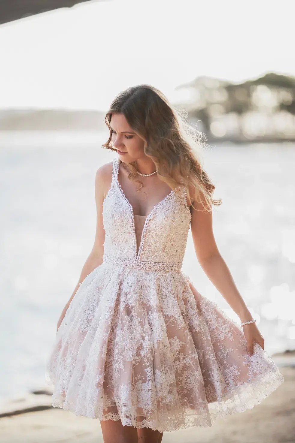 Sherri Hill 50656 Lace Mini Dress White Size 6 photo 5