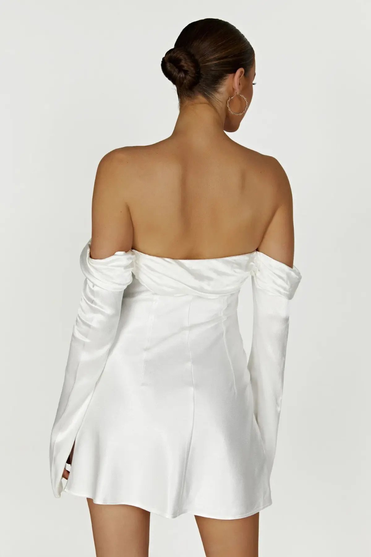 Meshki Giselle Off Shoulder Satin Mini Dress White Size S/AU 8 photo 4