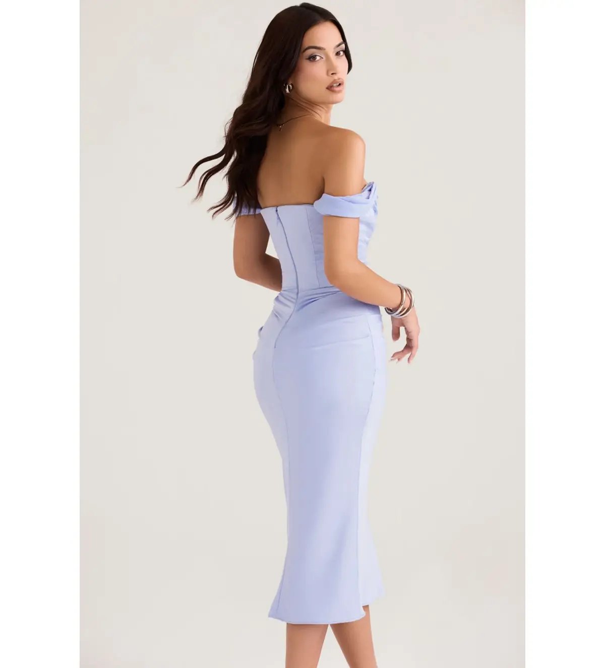 House of CB Natalya Sky Satin Corset Midi Dress Sky Blue Size S/Size AU 8 photo 5