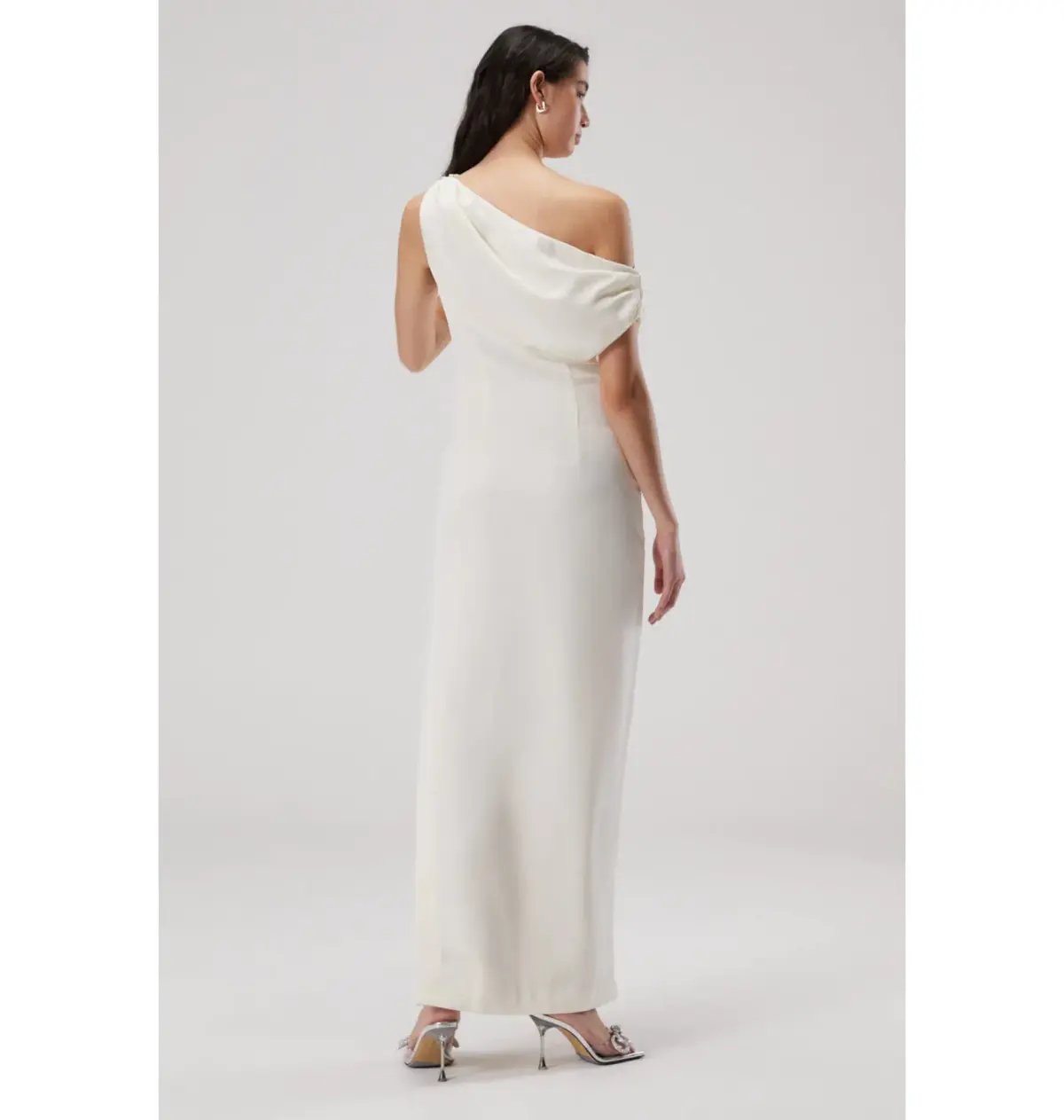 Misha Aster Drape Shoulder Satin Maxi Dress Antique White 8/S photo 4